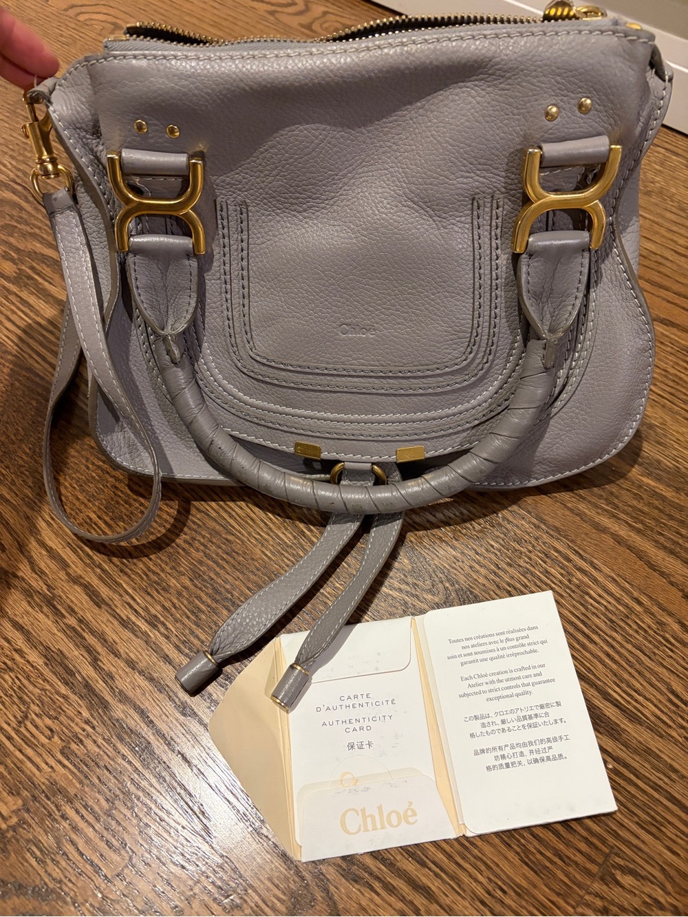 Chloé Light Gray Leather Shoulder Bag with Gold Hardware